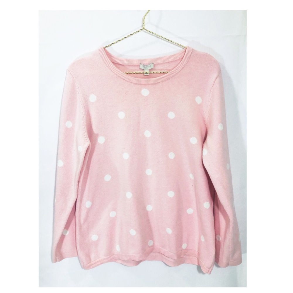 Talbots Pink & White Polka Dot Sweater Size L